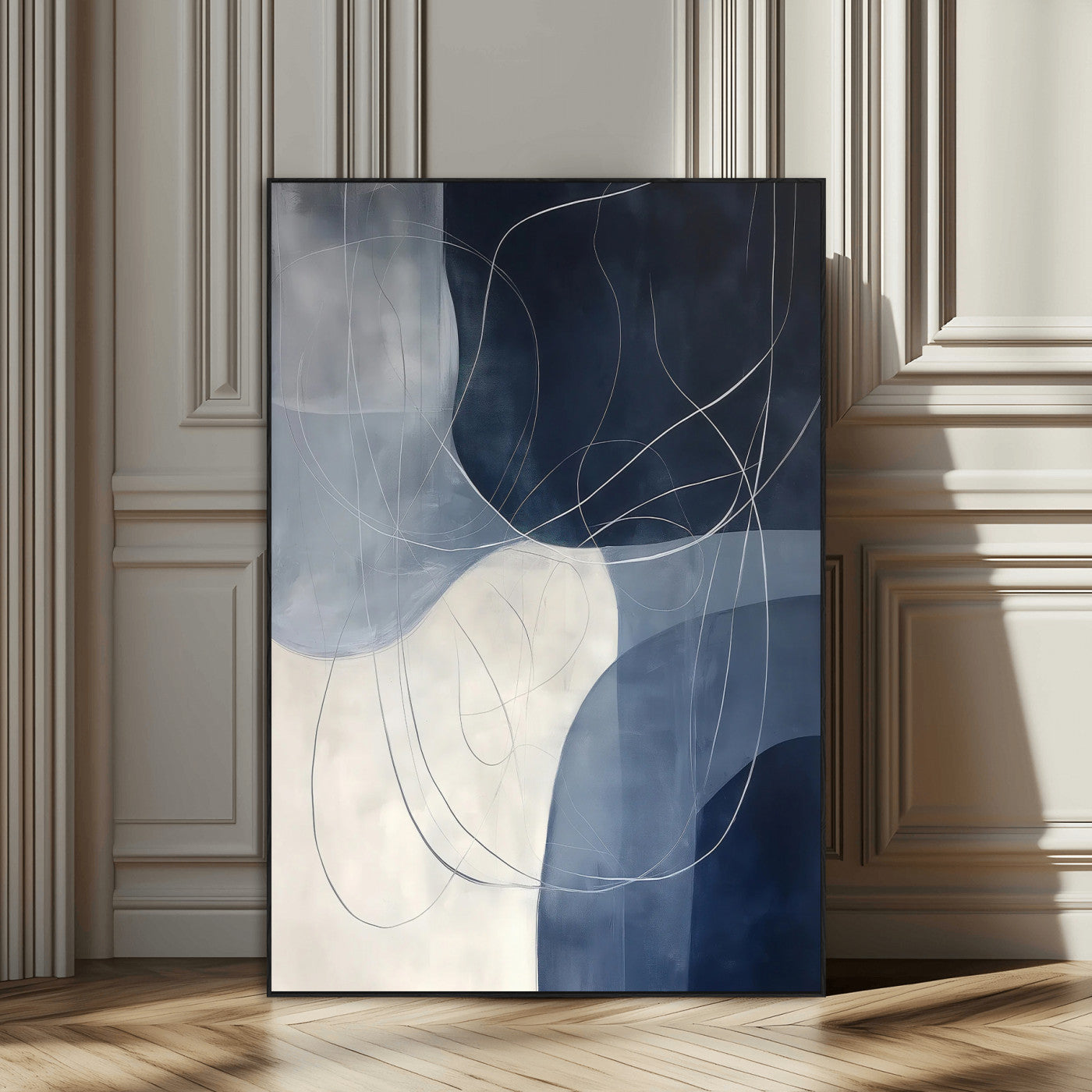 62566633-MGV-CV-24X36-Navy Abstract Wall Art Canvas Print, Framed Minimal Lineart Art Picture Print, Abstract Shapes Perfect Minimalist Abstract Decor