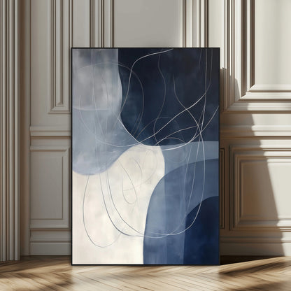 62566633-MGV-CV-24X36-Navy Abstract Wall Art Canvas Print, Framed Minimal Lineart Art Picture Print, Abstract Shapes Perfect Minimalist Abstract Decor