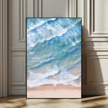 81208260-MGV-CV-24X36-Aerial Ocean Wall Art Canvas Print, Framed Blue Waves Art Picture Print, Sandy Shoreline Perfect Modern Coastal Decor Artwork