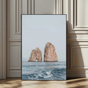 23148844-MGV-CV-24X36-Faraglioni Capri Wall Art Canvas Print, Framed Serene Ocean Art Picture Print, Mediterranean Coastal Perfect Mediterranean