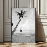 78460277-MGV-CV-24X36-Black White Palms Wall Art Canvas Print, Framed Beach Swing Art Picture Print, Monochrome Coastal Perfect Minimalist Coastal Decor
