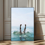 14351555-MGV-CV-24X36-Ocean Splash Wall Art Canvas Print, Framed Playful Beach Art Picture Print, Coastal Summer Perfect Coastal Contemporary Decor
