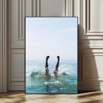 14351555-MGV-CV-24X36-Ocean Splash Wall Art Canvas Print, Framed Playful Beach Art Picture Print, Coastal Summer Perfect Coastal Contemporary Decor