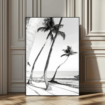 50406026-MGV-CV-24X36-Black White Palms Wall Art Canvas Print, Framed Tropical Beach Art Picture Print, Minimalist Coastal Perfect Coastal Minimalist