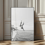74555508-SEG-FC-51X34_Oversize_Oversize-Black White Sailing Wall Art Canvas Print, Framed Ocean Adventure Art Picture Print, Summer Energy Perfect Modern Minimalism Decor