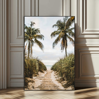 47319550-MGV-CV-24X36-Tropical Beach Wall Art Canvas Print, Framed Rustic Sand Art Picture Print, Palm Tree Perfect Tropical Coastal Decor Artwork