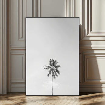 67263674-MGV-CV-24X36-Lone Palm Tree Wall Art Canvas Print, Framed Minimalist Tropical Art Picture Print, Monochrome Beach Perfect Modern Coastal