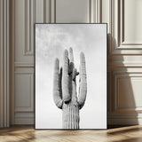 17148959-SEG-FC-51X34_Oversize_Oversize-Saguaro Cactus Wall Art Canvas Print, Framed Monochrome Desert Art Picture Print, Black White Cactus Perfect Southwestern
