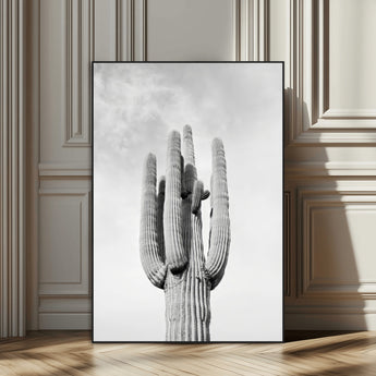 17148959-SEG-FC-51X34_Oversize_Oversize-Saguaro Cactus Wall Art Canvas Print, Framed Monochrome Desert Art Picture Print, Black White Cactus Perfect Southwestern
