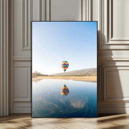 98091684-MGV-CV-24X36-Hot Air Balloon Wall Art Canvas Print, Framed Flight Reflection Art Picture Print, Peaceful Lakeside Perfect Modern Minimalist