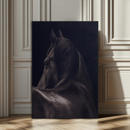 67026880-SEG-FC-51X34_Oversize_Oversize-Black Horse Portrait Wall Art Canvas Print, Framed Moody Horse Decor Art Picture Print, Equestrian Wall Style Perfect Masculine