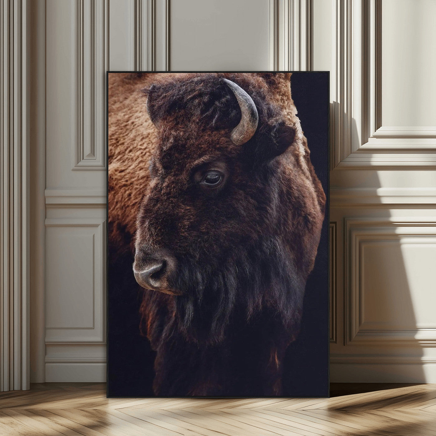 56758157-SEG-FC-51X34_Oversize_Oversize-Bison Portrait Wall Art Canvas Print, Framed Rustic Wall Accent Art Picture Print, Lodge Style Perfect Rustic Lodge Decor Artwork