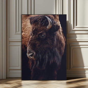 56758157-SEG-FC-51X34_Oversize_Oversize-Bison Portrait Wall Art Canvas Print, Framed Rustic Wall Accent Art Picture Print, Lodge Style Perfect Rustic Lodge Decor Artwork