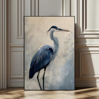 51380726-MGV-CV-24X36-Blue Heron Decor Wall Art Canvas Print, Framed Coastal Bird Design Art Picture Print, Minimal Heron Portrait Perfect Coastal