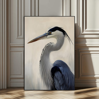 60171823-MGV-CV-24X36-Blue Heron Wall Art Canvas Print, Framed Coastal Bird Theme Art Picture Print, Minimalist Wildlife Perfect Coastal Minimalist
