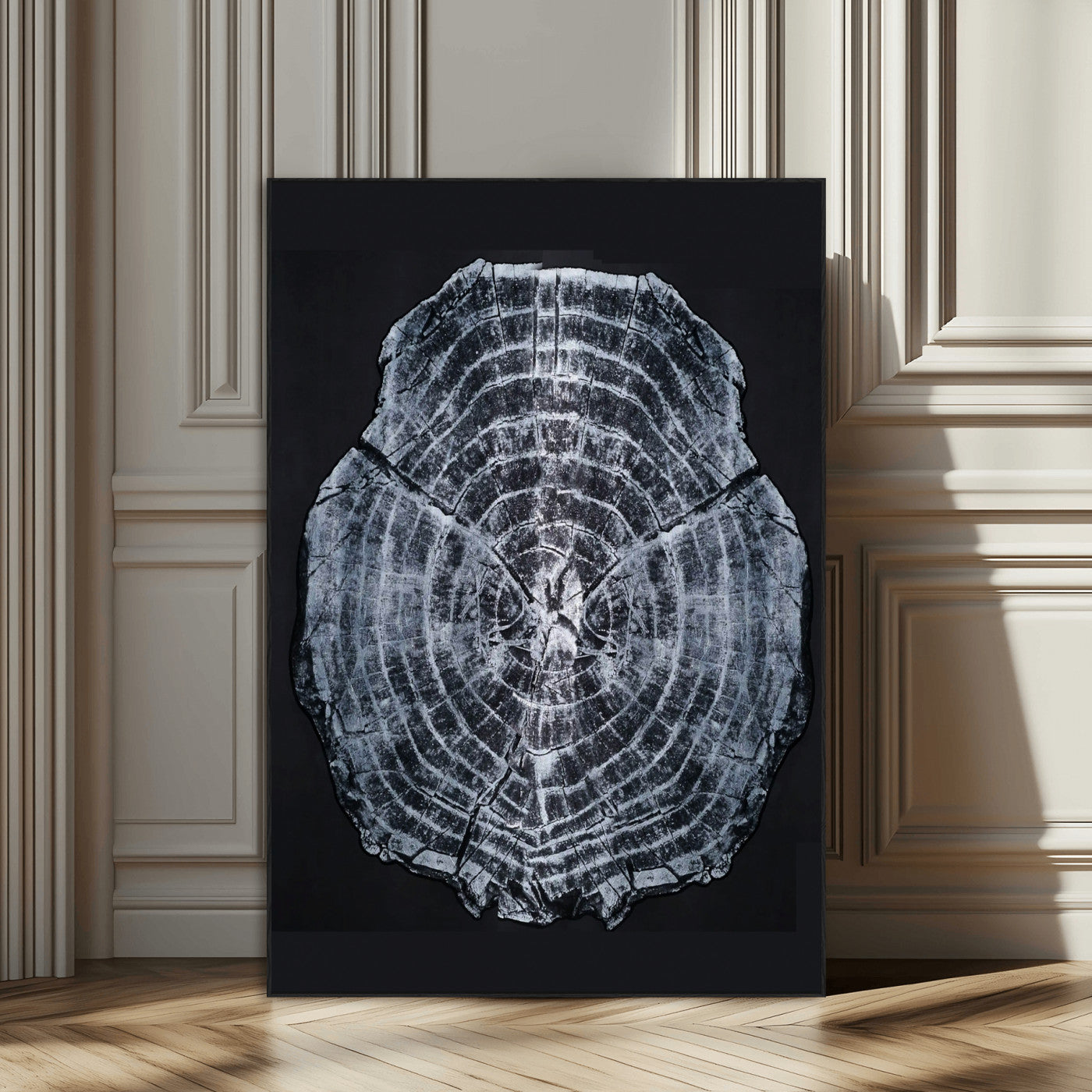 67859667-SEG-FC-51X34_Oversize_Oversize-Tree Ring Wall Art Wall Art Canvas Print, Framed Wood Slice Canvas Art Picture Print, Monochrome Nature Decor Perfect Modern