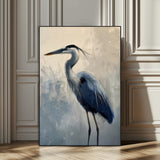 68368019-SEG-FC-51X34_Oversize_Oversize-Blue Heron Art Wall Art Canvas Print, Framed Crane Bird Painting Art Picture Print, Elegant Wildlife Scene Perfect Coastal