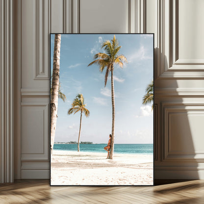 27750035-MGV-CV-24X36-Tropical Beach Scene Wall Art Canvas Print, Framed Palm Tree Photography Art Picture Print, Island Paradise Decor Perfect Coastal