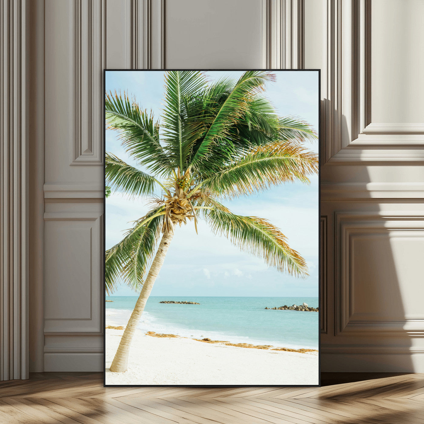 83804429-MGV-CV-24X36-Palm Tree Wall Art Canvas Print, Framed Tropical Beach Art Picture Print, Soft Sand Perfect Tropical Coastal Decor Artwork