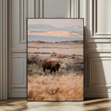 75146693-SEG-FC-51X34_Oversize_Oversize-Solitary Buffalo Wall Art Canvas Print, Framed Golden Prairie Art Picture Print, Earthy Tones Perfect Rustic Western Decor Artwork