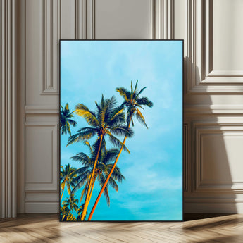 62885569-SEG-FC-51X34_Oversize_Oversize-Palm Trees Wall Art Canvas Print, Framed Tropical Vibes Art Picture Print, Blue Sky Perfect Coastal Boho Decor Artwork