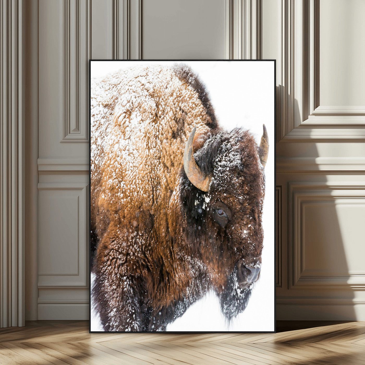 27690436-SEG-FC-51X34_Oversize_Oversize-Snowy Buffalo Wall Art Canvas Print, Framed Wildlife Photography Art Picture Print, Rustic Lodge Perfect Rustic Lodge Decor Decor