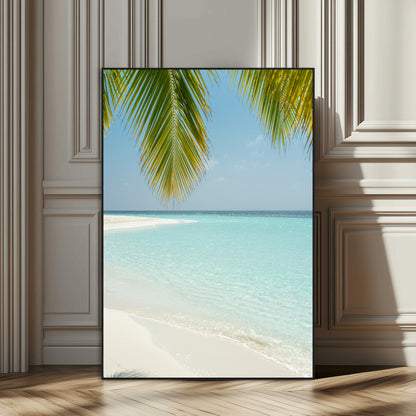 90359351-SEG-FC-51X34_Oversize_Oversize-Azure Water Wall Art Canvas Print, Framed Tranquil Island Escape Art Picture Print, Clear Blue Ocean Perfect Coastal Minimalist