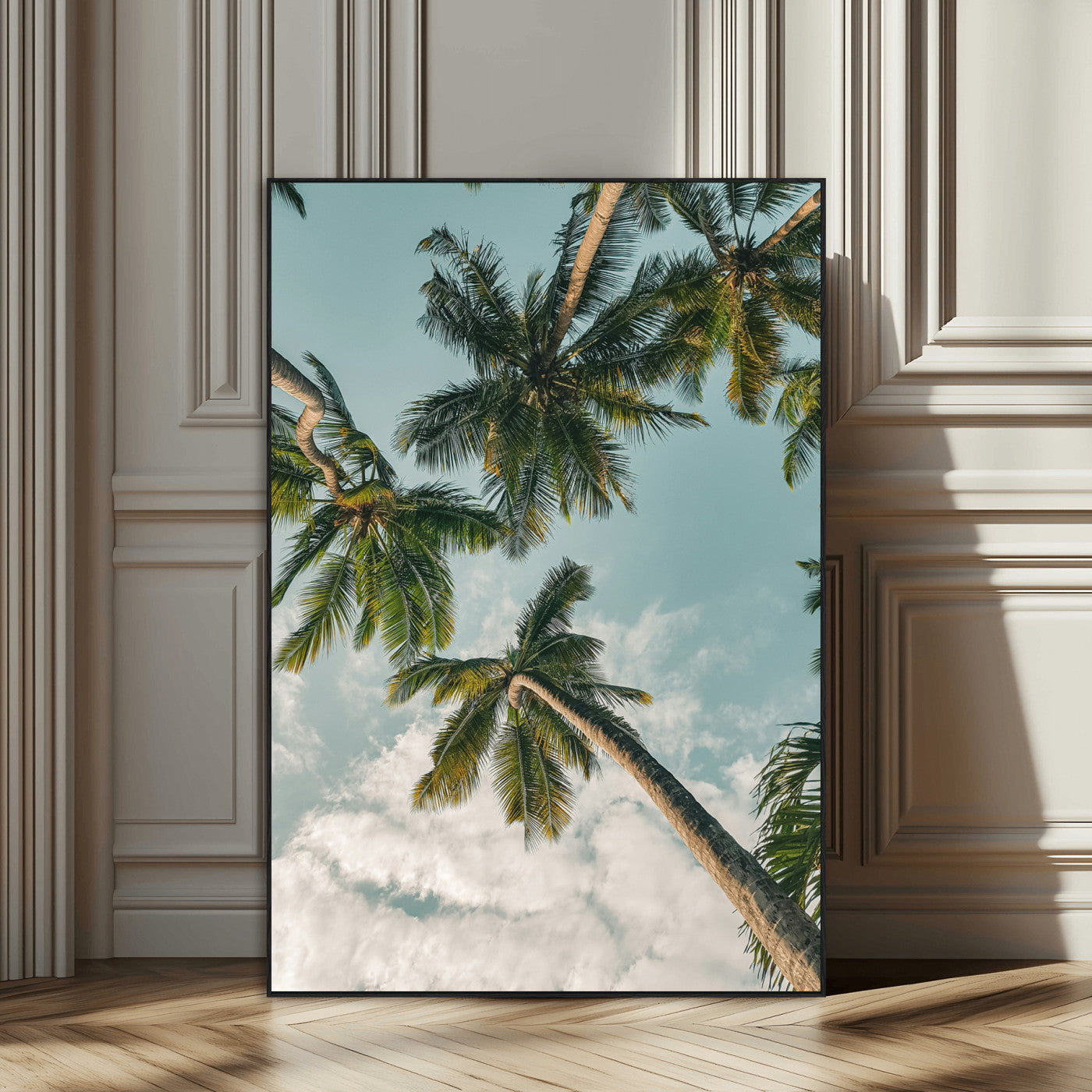 80452931-SEG-FC-51X34_Oversize_Oversize-Tropical Palm Trees Wall Art Canvas Print, Framed Coastal Nature Art Picture Print, Relaxing Summer Vibes Perfect Boho Coastal