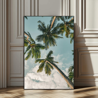 80452931-SEG-FC-51X34_Oversize_Oversize-Tropical Palm Trees Wall Art Canvas Print, Framed Coastal Nature Art Picture Print, Relaxing Summer Vibes Perfect Boho Coastal