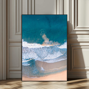 97740681-SEG-FC-51X34_Oversize_Oversize-Aerial Beach View Wall Art Canvas Print, Framed Ocean Waves Art Picture Print, Coastal Serenity Perfect Coastal Minimalist Decor