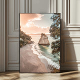 34220311-SEG-FC-51X34_Oversize_Oversize-Coastal Rock Wall Art – Sunset Beach Canvas Print with Ocean Waves and Golden Light, Scenic Seaside Photography for Bedroom,