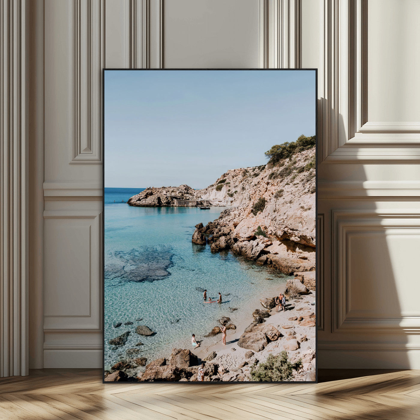 39329622-MGV-CV-24X36-Coastal Wall Art – Turquoise Water and Rocky Beach Canvas Print, Scenic Seaside Photography Decor for Bedroom, Living Room,