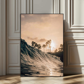 80487302-SEG-FC-51X34_Oversize_Oversize-Coastal Sunset Wall Art – Golden Ocean Wave and Palm Trees Canvas Print, Tropical Photography Decor for Bedroom, Living Room,