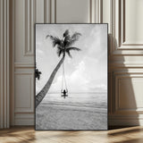 41303063-SEG-FC-51X34_Oversize_Oversize-Coastal Wall Art – Palm Tree Swing Black and White Canvas Print, Tropical Beach Photography Decor for Bedroom, Living Room,
