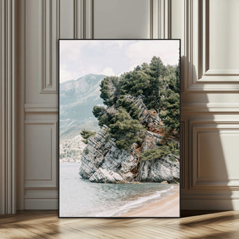 82638964-SEG-FC-51X34_Oversize_Oversize-Coastal Wall Art – Rocky Cliff and Pine Trees Canvas Print, Scenic Mountain and Shoreline Photography Decor for Bedroom, Living