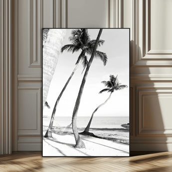 16582004-SEG-FC-51X34_Oversize_Oversize-Black and White Tropical Palm Trees Canvas Wall Art – Minimalist Coastal Photography, Large Framed Print for Home, Office, Living