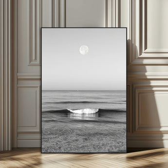 10207552-SEG-FC-51X34_Oversize_Oversize-Minimalist Ocean Moon Wall Art – Black and White Seascape Photography Print, Coastal Decor, Calm Ocean Waves with Full Moon for
