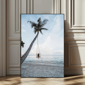 62893825-SEG-FC-51X34_Oversize_Oversize-Tropical Palm Tree Swing Wall Art – Ocean Beach Photography Print, Coastal Decor, Wanderlust Travel Photo for Boho Homes & Beach