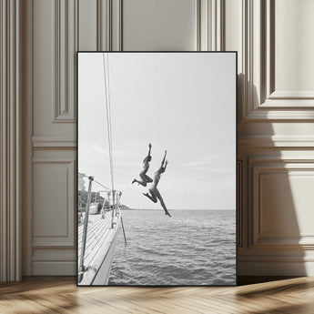 34708932-SEG-FC-51X34_Oversize_Oversize-Sailing Adventure Wall Art – Black and White Ocean Jump Canvas Print, Nautical Lifestyle Photography Decor for Living Room,