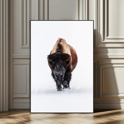 77072968-SEG-FC-51X34_Oversize_Oversize-Wildlife Wall Art – Bison in Snow Canvas Print, Rustic Western Nature Photography Decor for Bedroom, Living Room, Office, Cabin,