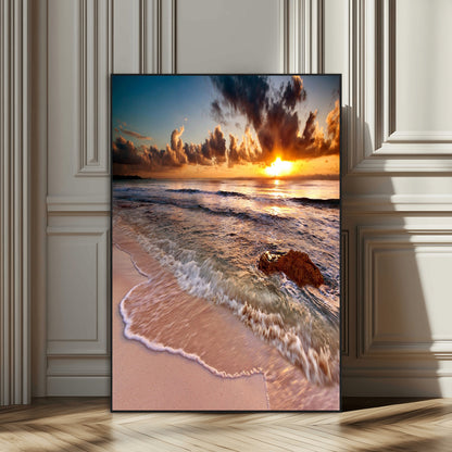 14930-SEG-FC-51X34_Oversize_Oversize-Beach Sunset Wall Art Canvas Print, Framed Ocean Horizon Art Picture Print, Tropical Shore Perfect Minimalist Coastal Decor