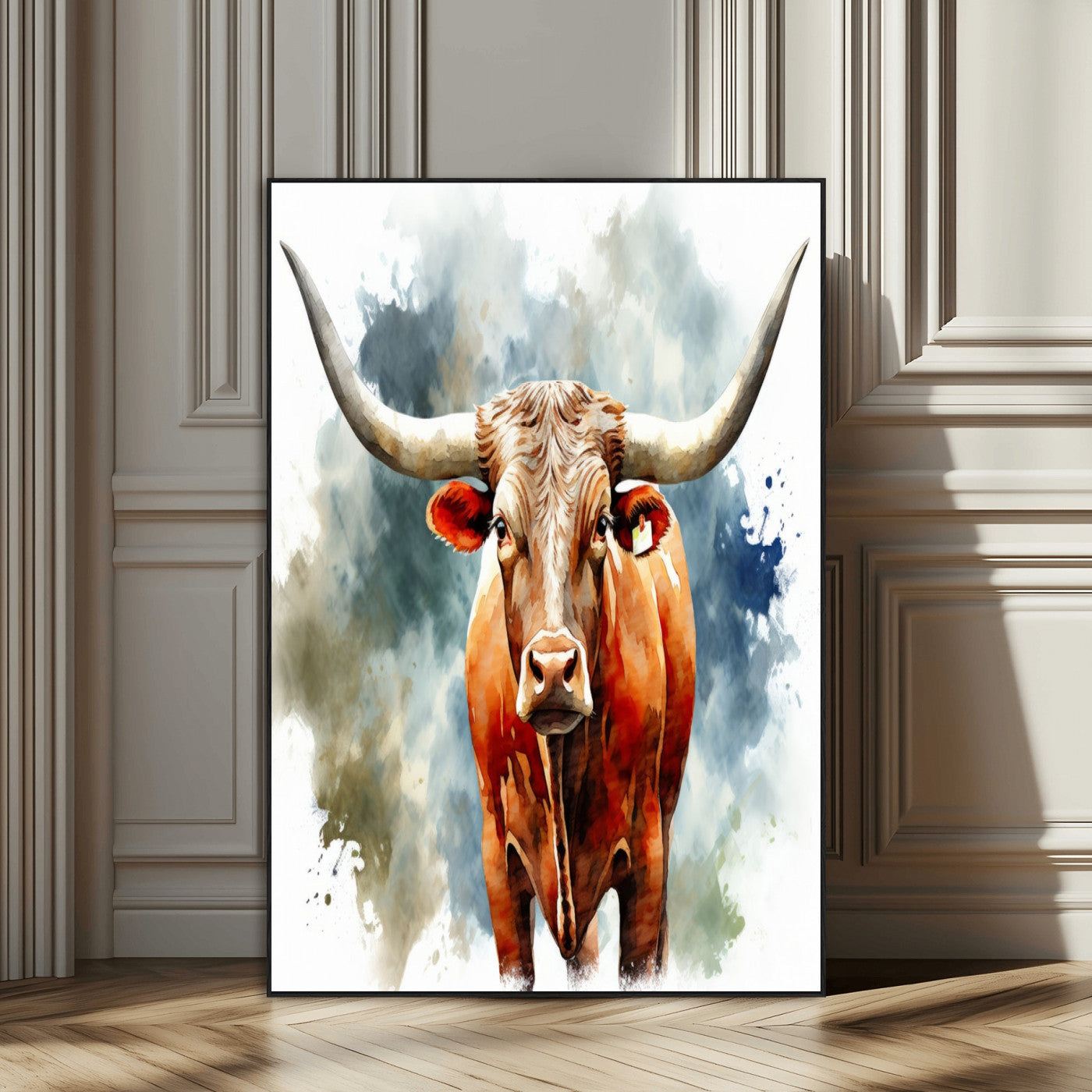 39803-SEG-FC-51X34_Oversize_Oversize-Texas Longhorn Wall Art Canvas Print, Framed Rustic Cattle Art Picture Print, Western Bull Perfect Rustic Western Decor Artwork
