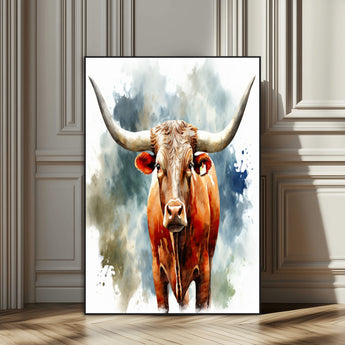 39803-SEG-FC-51X34_Oversize_Oversize-Texas Longhorn Wall Art Canvas Print, Framed Rustic Cattle Art Picture Print, Western Bull Perfect Rustic Western Decor Artwork