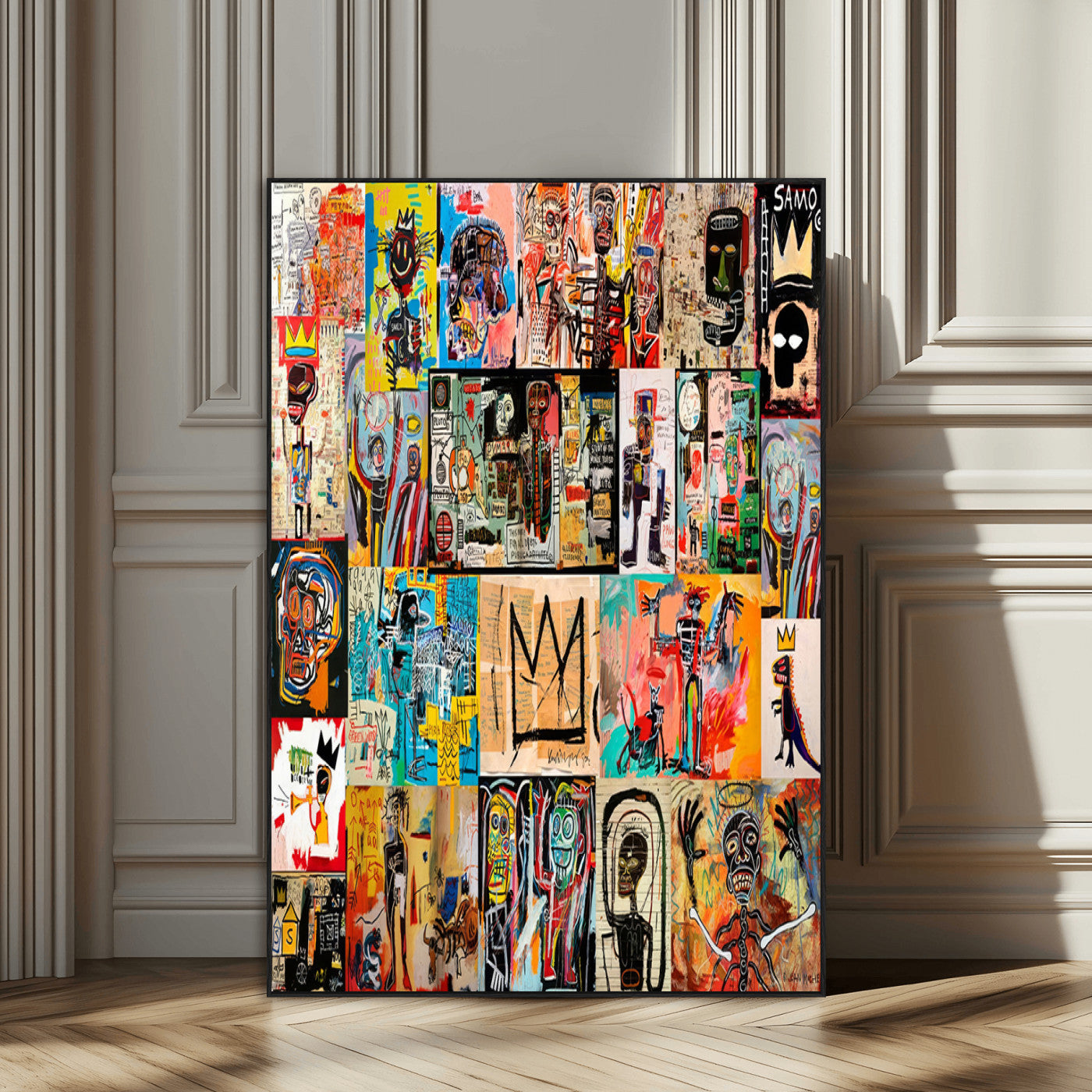 58689-SEG-FC-51X34_Oversize_Oversize-Basquiat Style Wall Art Canvas Print, Framed Neo Expressionism Art Picture Print, Street Art Perfect Urban Contemporary Decor