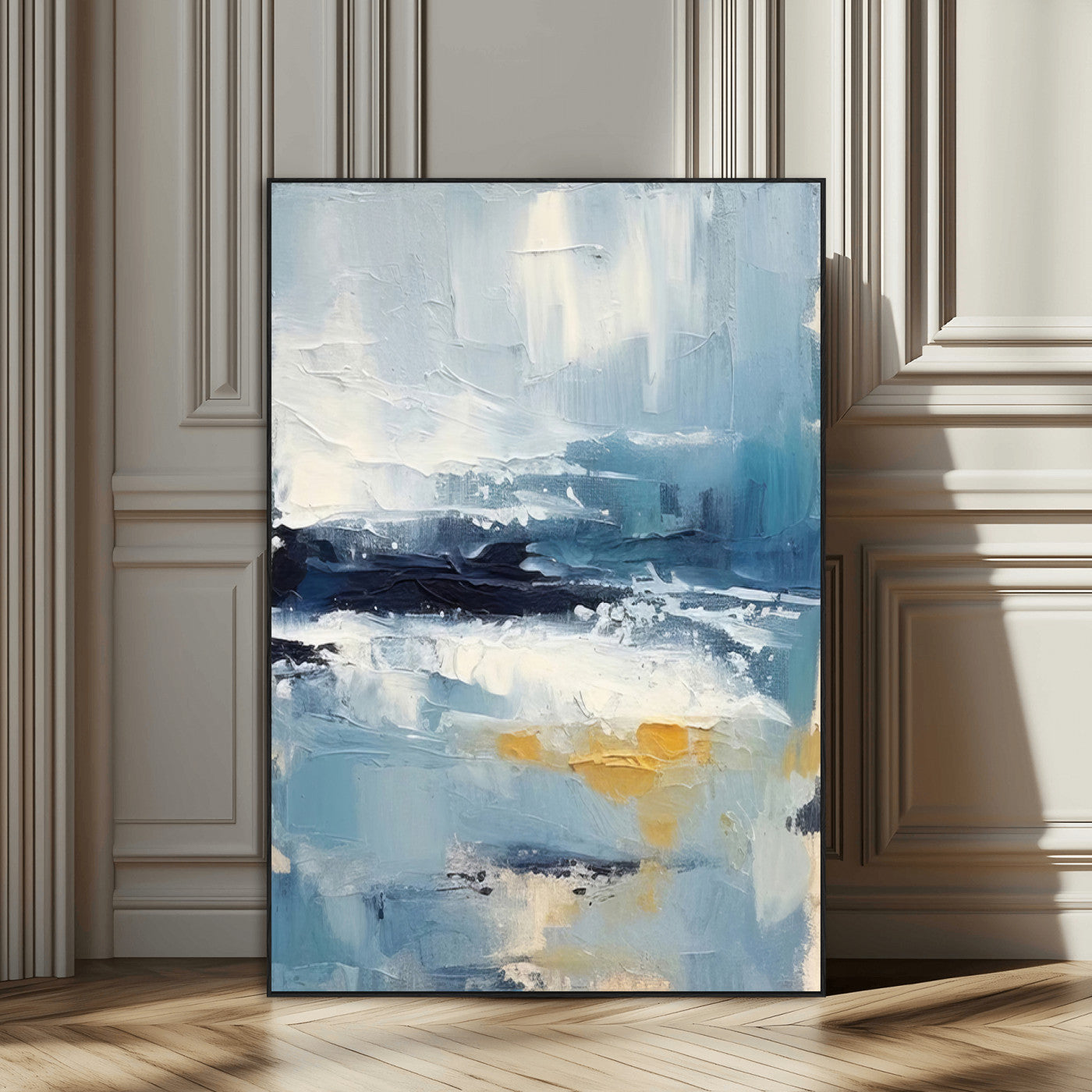 80358-SEG-FC-51X34_Oversize_Oversize-Abstract Seascape Wall Art Canvas Print, Framed Coastal Horizon Art Picture Print, Textured Ocean Perfect Minimal Coastal Decor