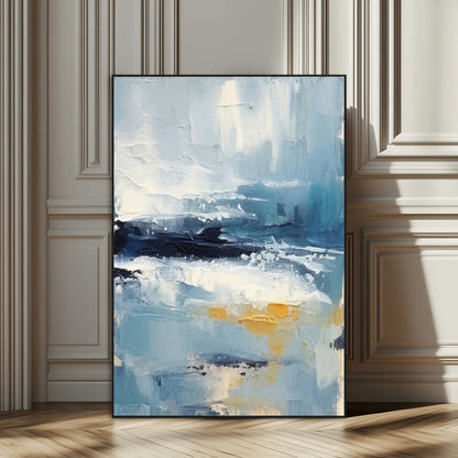 80358-SEG-FC-51X34_Oversize_Oversize-Abstract Seascape Wall Art Canvas Print, Framed Coastal Horizon Art Picture Print, Textured Ocean Perfect Minimal Coastal Decor