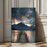 16043-SEG-FC-51X34_Oversize_Oversize-Mountain Lake Wall Art Canvas Print, Framed Sunset Reflection Art Picture Print, Calm Horizon Perfect Moody Nature Decor Artwork