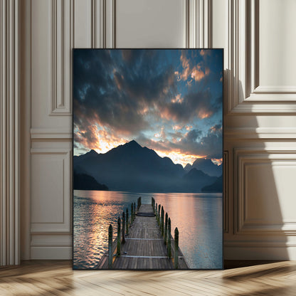 16043-SEG-FC-51X34_Oversize_Oversize-Mountain Lake Wall Art Canvas Print, Framed Sunset Reflection Art Picture Print, Calm Horizon Perfect Moody Nature Decor Artwork