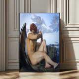 99738-SEG-FC-51X34_Oversize_Oversize-Fallen Angel Wall Art Canvas Print, Framed Classical Nude Art Picture Print, Renaissance Style Perfect Classical Moody Decor