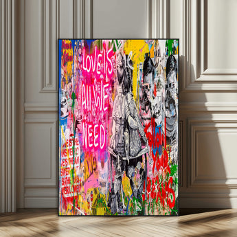 23129-SEG-FC-51X34_Oversize_Oversize-Street Love Wall Art Canvas Print, Framed Pop Graffiti Art Picture Print, Neon Lettering Perfect Urban Pop Decor Artwork